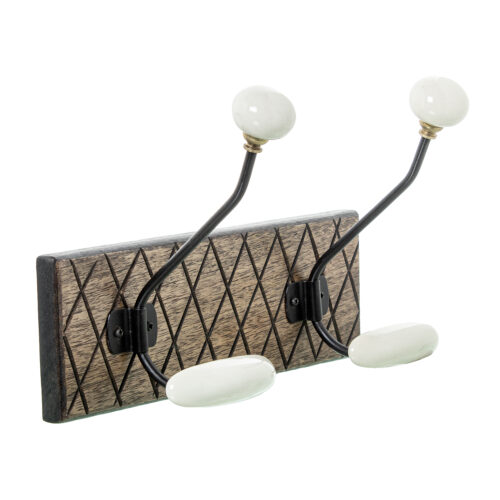 PERCHERO PARED MADERA MANGO C/4 GANCHOS HIERRO/CERAMICA