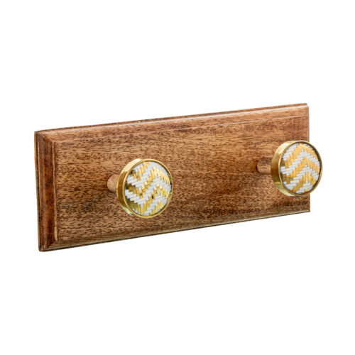 PERCHERO PARED MADERA MANGO C/4 GANCHOS MARMOL/LATON/RESINA