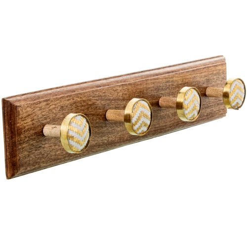 PERCHERO PARED MADERA MANGO C/2 GANCHOS LATÓN/MADERA MANGO