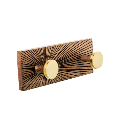 PERCHERO PARED MADERA MANGO C/4 GANCHOS LATÓN/MADERA MANGO