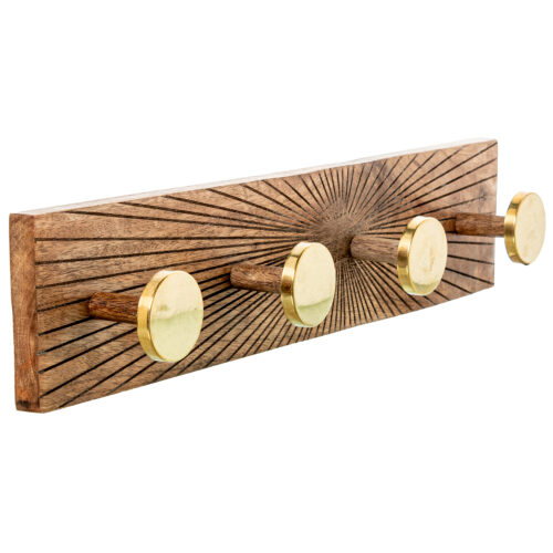 PERCHERO PARED MADERA MANGO C/2 GANCHOS LATÓN/MADERA MANGO