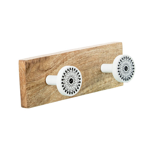 PERCHERO PARED MADERA MANGO C/4 GANCHOS LATÓN/MADERA MANGO