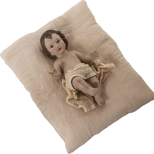 FIGURA RESINA NIÑO JESÚS 24CMC/COJÍN LINO BEIGE