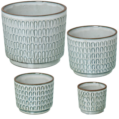 SET 4 MACETEROS CERÁMICA BLANCO DECO. CUADRADITOS