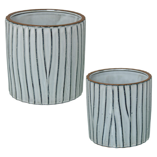 SET 2 MACETEROS CERAMICA BLANCLACADO C/RAYAS