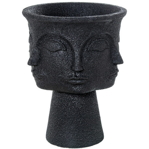 MACETERO 3 CARAS RESINA NEGRO GRANULADO