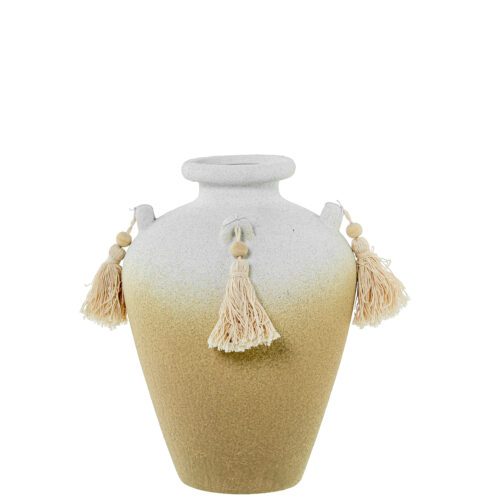 JARRÓN CERÁMICA BLANCA/TIERRAC/BORLAS