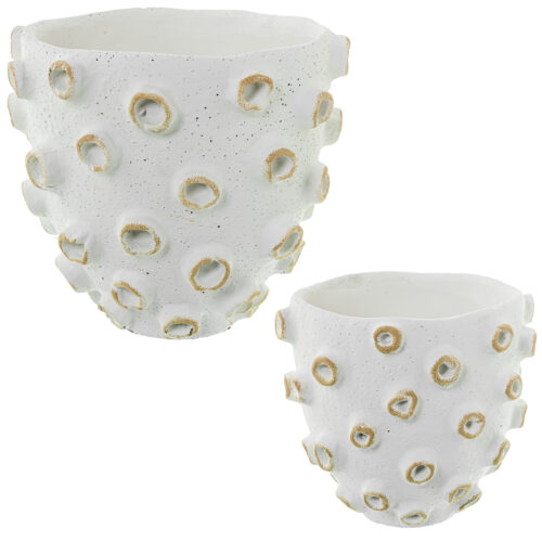 SET 2 MACETEROS CERÁMICA BLANCNO CONCHAS CERÁMICA