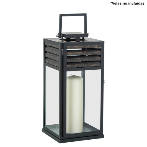 FAROL PORTAVELAS 44CM METAL NEOMADO/MADERA