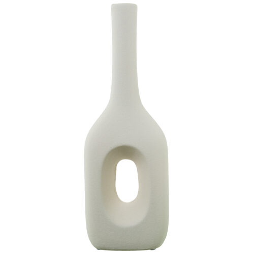 JARRON CERAMICA AGUJERO 33CM CREMA RUGOSA