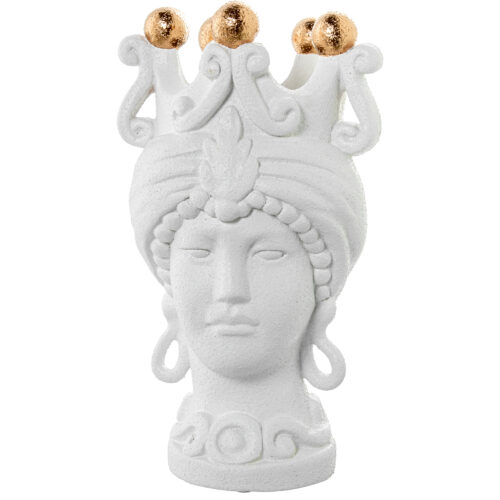 JARRÓN BUSTO CERÁMICA MUJER C//CORONA BLANCO BOLAS DORADAS