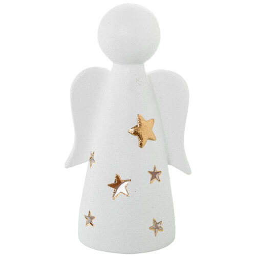 FIGURA PORTAVELAS CERAMICA ANGNDE BLANCA/ORO