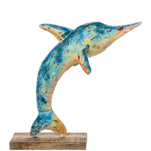 FIGURA DELFIN HIERRO 74CM C/BASE MADERA