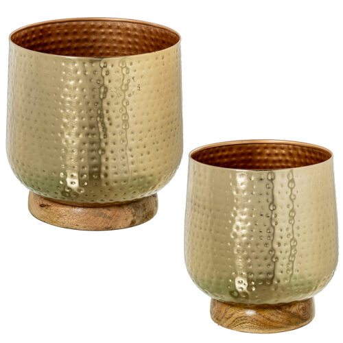 SET 2 MACETEROS METAL DORADO BIRESINA