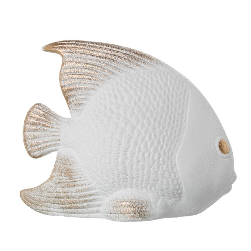 FIGURA PEZ CERÁMICA 26CM BLANCO ARENA/DORADO