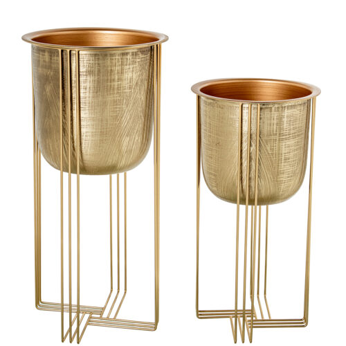 SET 2 MACETEROS METAL DORADOASE DE VIDRIO