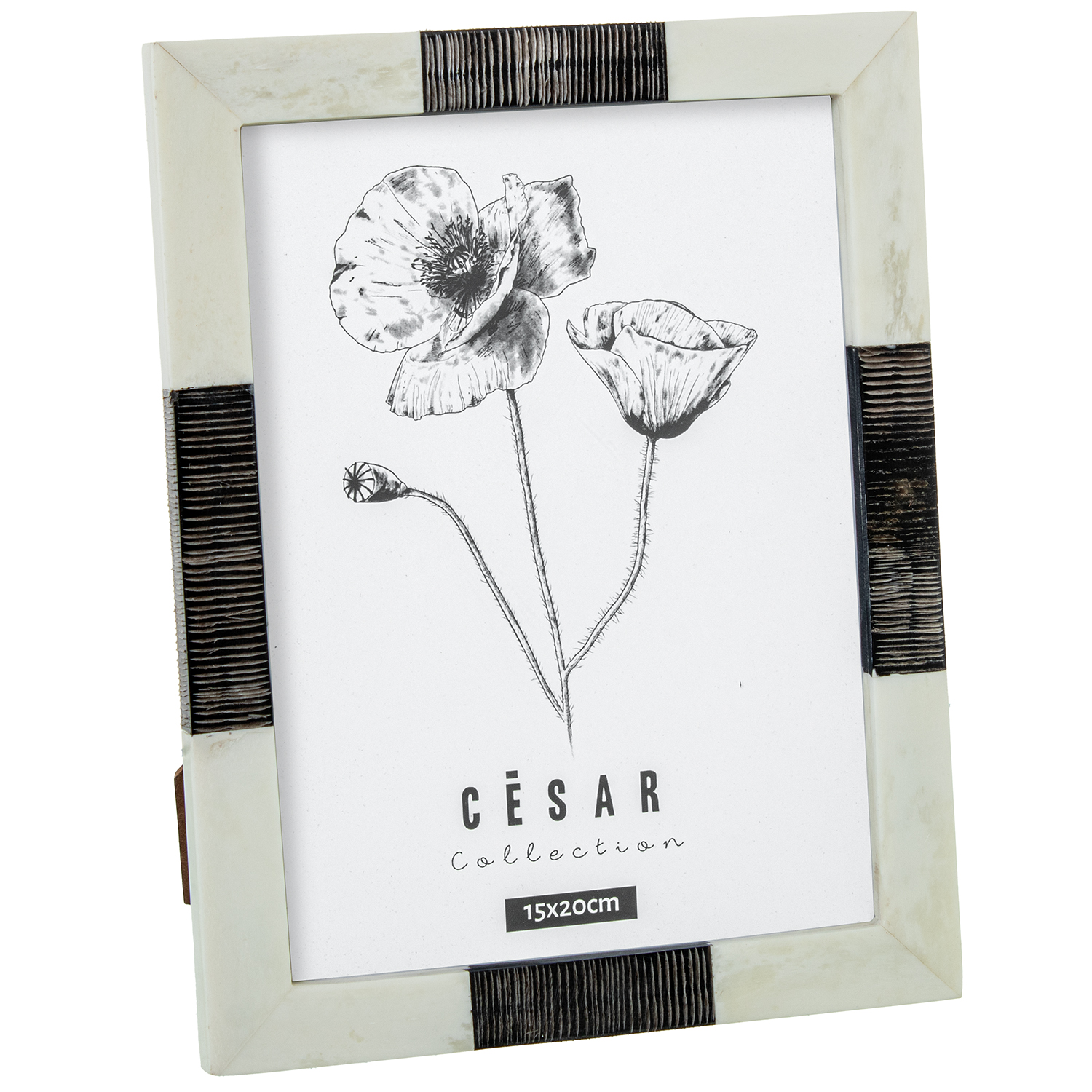 PORTAFOTOS 15X20CM RESINA/HUESO C/BASE MADERA