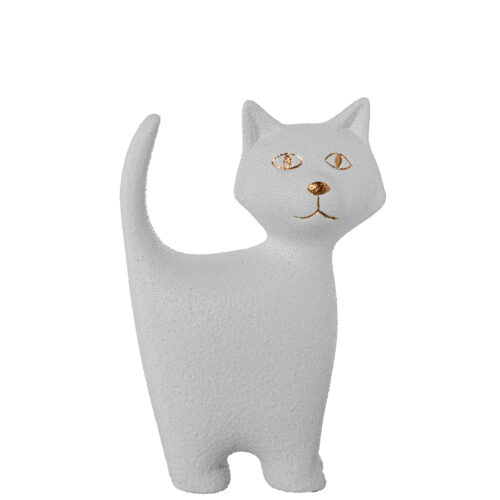 FIGURA GATO 27CM CERAMICA BLANCO/ORO ACABADO ARENA