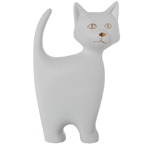 FIGURA GATO 40CM CERAMICA BLANCO/ORO ACABADO ARENA