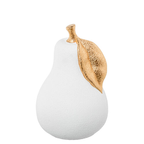 FIGURA PERA CERÁMICA 30CM BLANCO ARENA/ORO