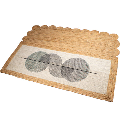 ALFOMBRA YUTE 160X230CM NATURAL/BLANCO C/CÍRCULOS NEGROS