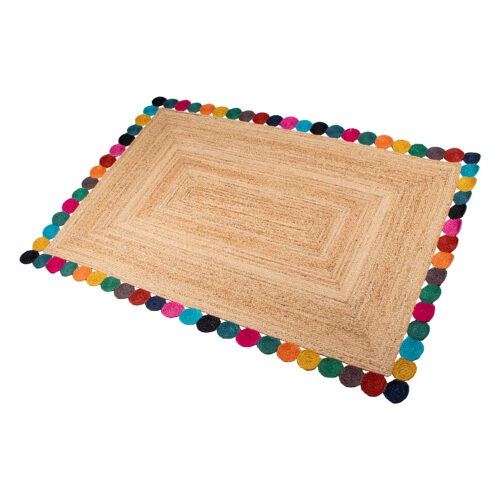 ALFOMBRA YUTE 160X230CM NATURAL BORDE REDONDELES MULTICOLOR