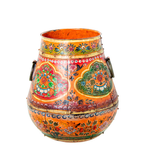 JARRÓN METAL NARANJA DECORADO