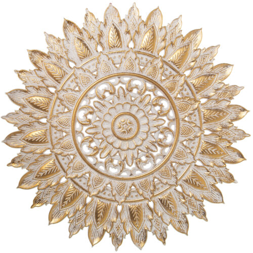 RETABLO MADERA CALADO DORADO/BLADA BLANCO DECAPÉ, INT:ø28CM