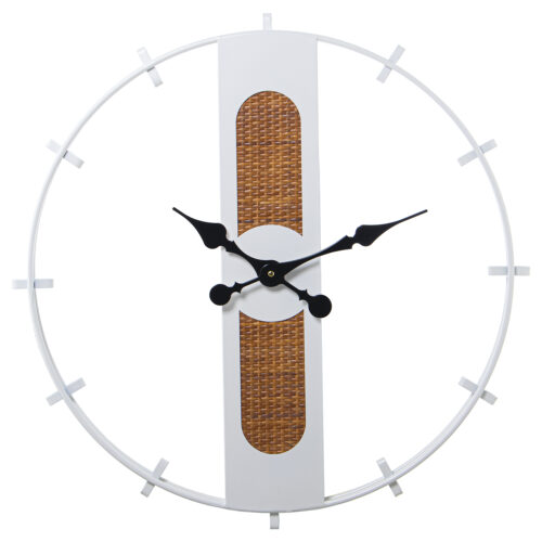 RELOJ PARED METAL BLANCO C/BASC/BALDAS MADERA DM