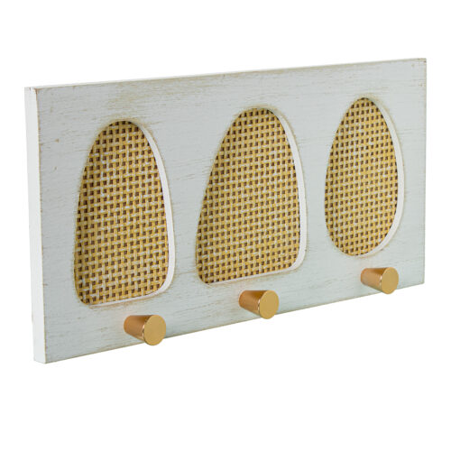 PERCHERO PARED MADERA/RATÁN C/5 GANCHOS METAL DORADO