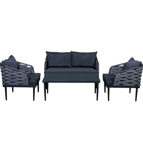 SET SOFÁ 2 PLAZAS+2 SILLONES+M NEGRO/ LISTONES DE PS