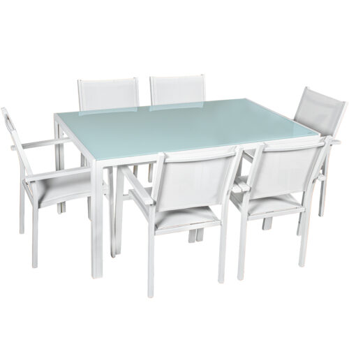 SET MESA COMEDOR+6 SILLAS ALUMINIO/ TEXTILENO NEGRO +91983