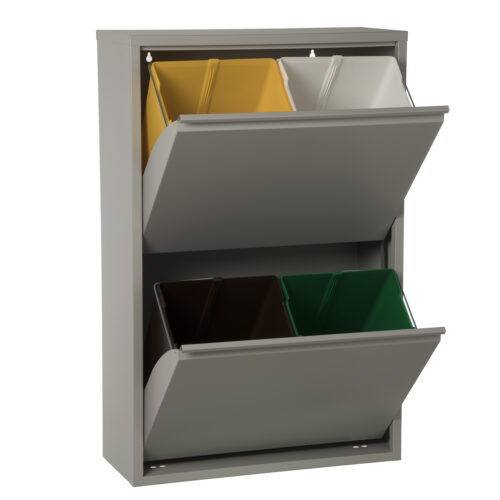 PAPELERA RECICLAJE 4 CUBOS GRIS MATE-2X18L.