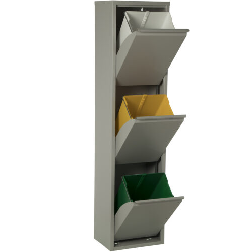 PAPELERA RECICLAJE 3 CUBOS GRIS MATE-4X18L.