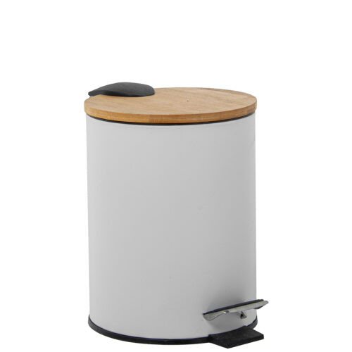 PAPELERA ACERO INOXIDABLE 5L.C/PEDAL TAPA MADERA BLANCA