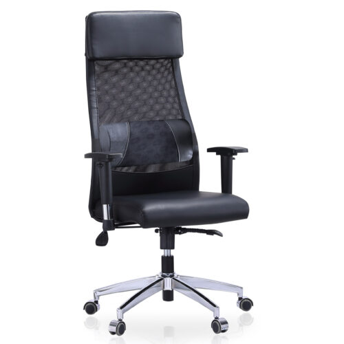 SILLÓN GIRATORIO AIRFLOW SÍMIL PIEL / RED TRANSPIRABLE NEGRO.