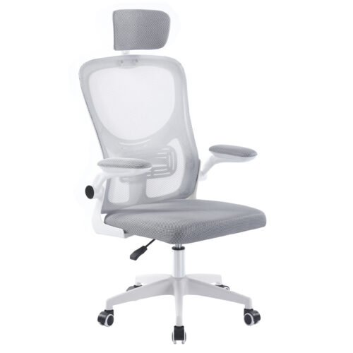SILLON GIRATORIO CON REPOSACABEZAS AERO RED TRANSPIRABLE GRIS ESTRUCTURA BLANCA