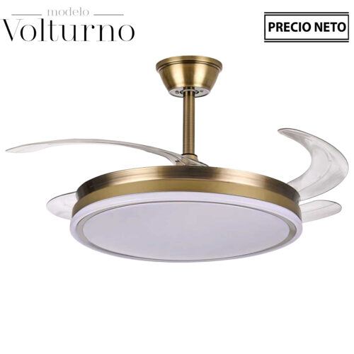 VENTILADOR TECHO C/LUZ 4 ASPAS RETRÁCTILES PLATEADO VOLTURN