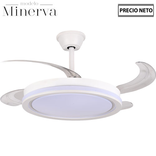 VENTILADOR TECHO C/LUZ 4 ASPAS RETRÁCTILES BLANCO CAELUS