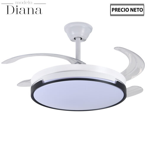 VENTILADOR TECHO C/LUZ 4 ASPAS RETRÁCTILES BLANCO MINERVA