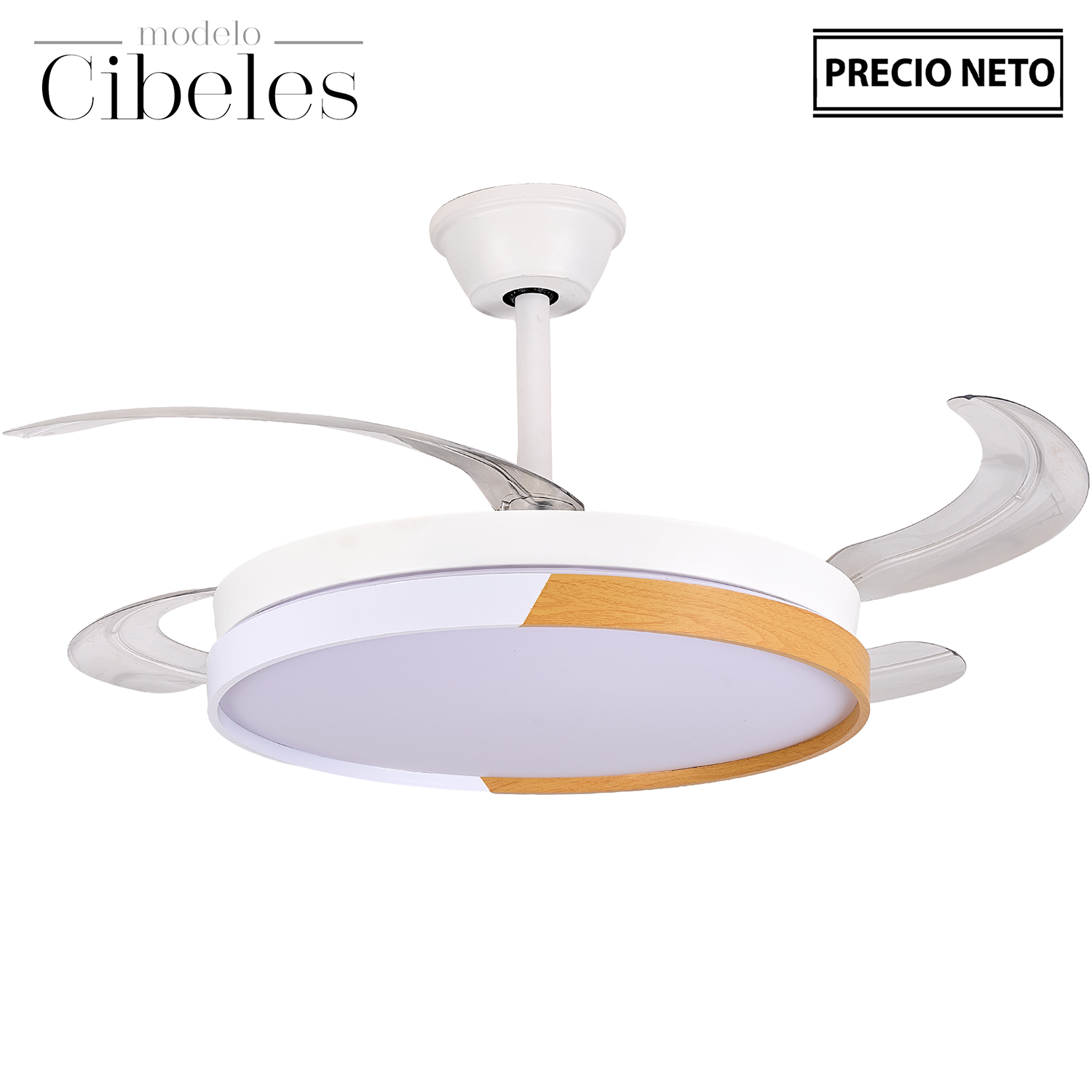 VENTILADOR TECHO C/LUZ 4 ASPAS RETRÁCTILES BLANCO DIANA
