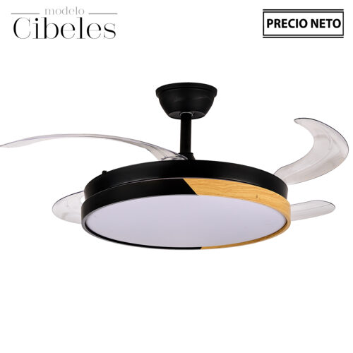 VENTILADOR TECHO C/LUZ 4 ASPAS RETRÁCT.BLANCO/MADERA CIBELES