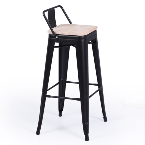 TABURETE ALTO TOLIX NEGRO ASIENTO MADERA ROBLE NORDISH.