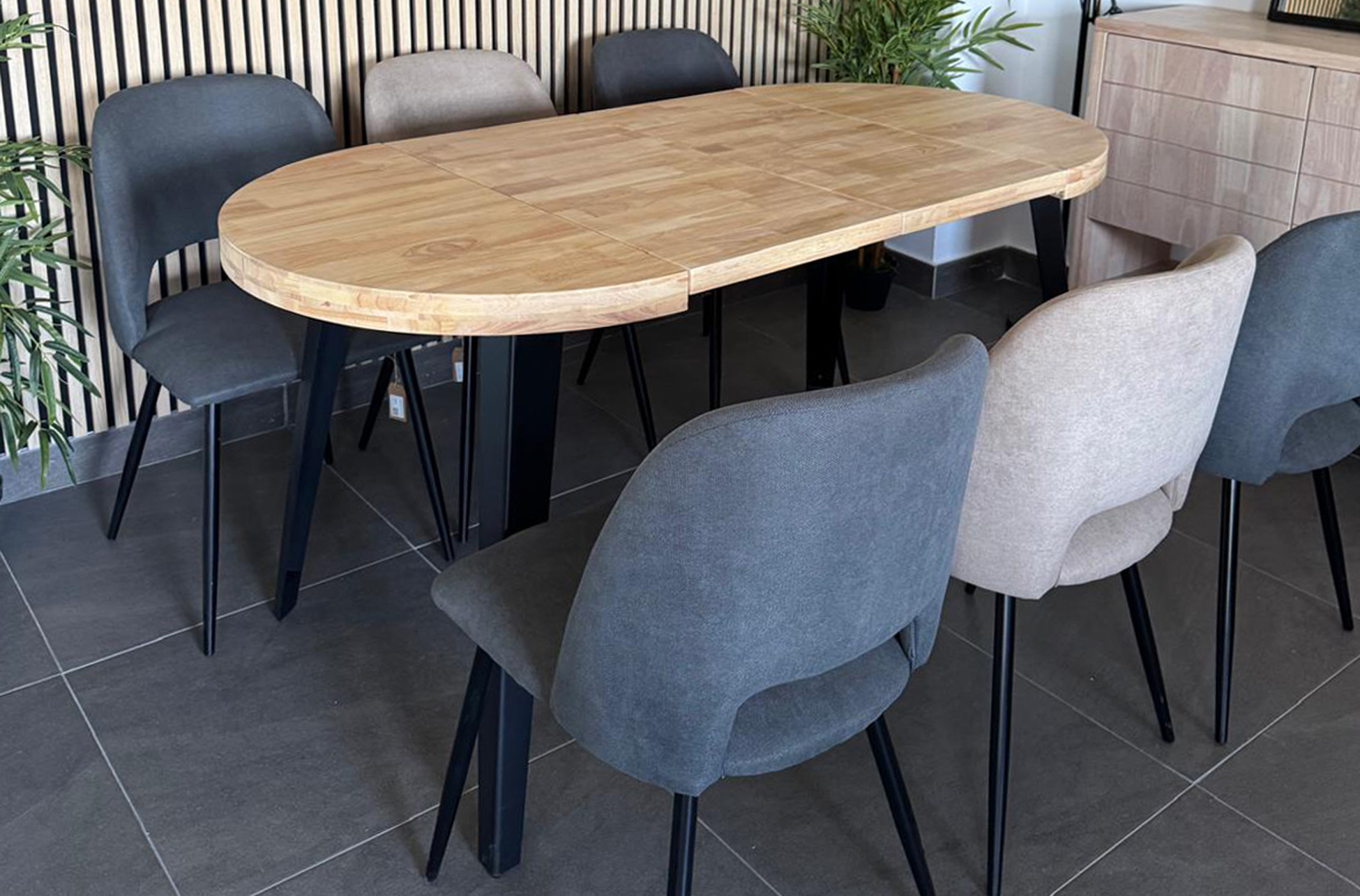 MESA COMEDOR REDONDA EXTENSIBLE BERG 80 - 120 - 160 CM ROBLE NORDISH / NEGRO. - Imagen 8