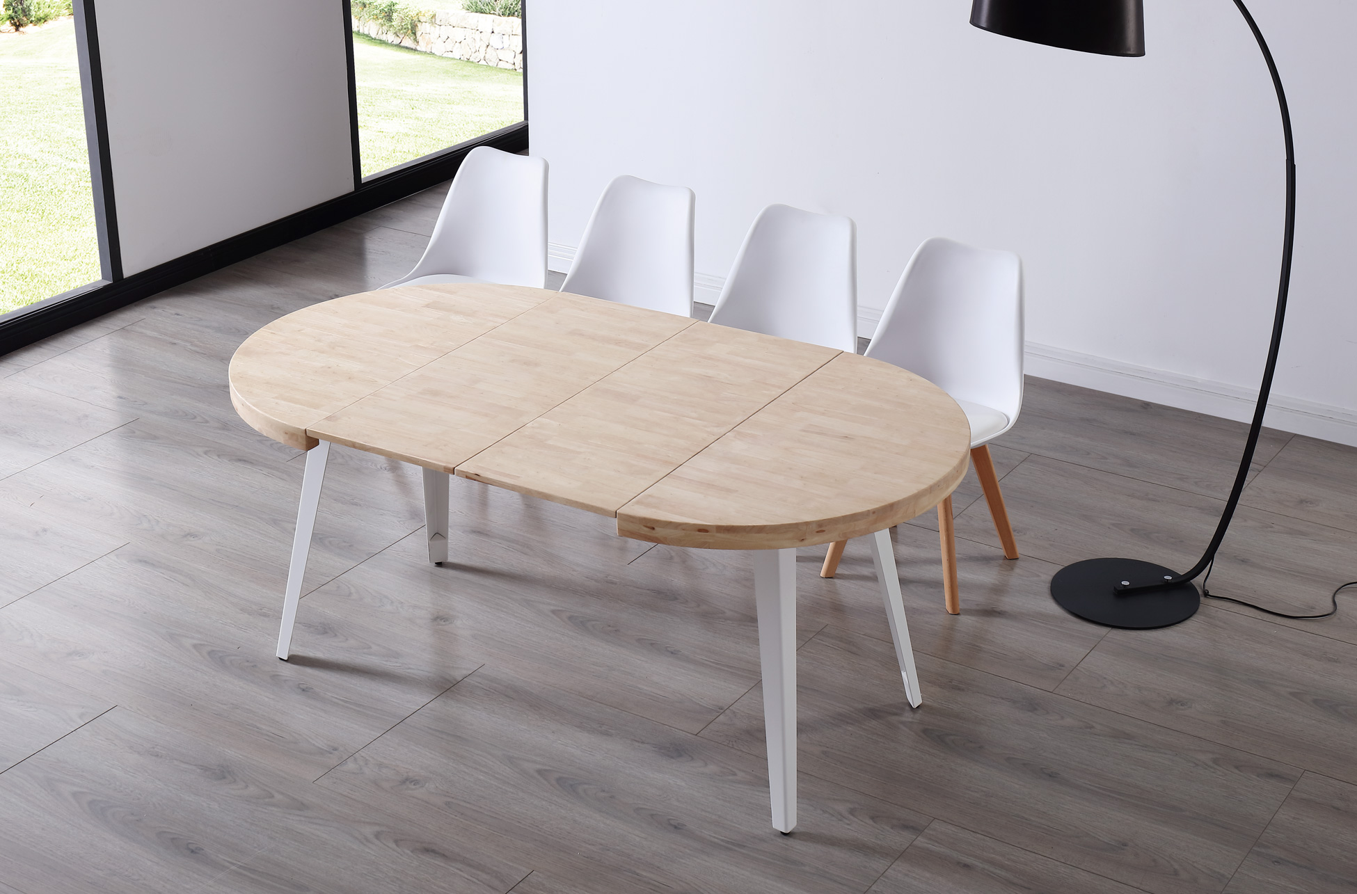 MESA COMEDOR REDONDA EXTENSIBLE BERG 120 - 160 - 200 CM ROBLE NORDISH / BLANCO. - Imagen 4