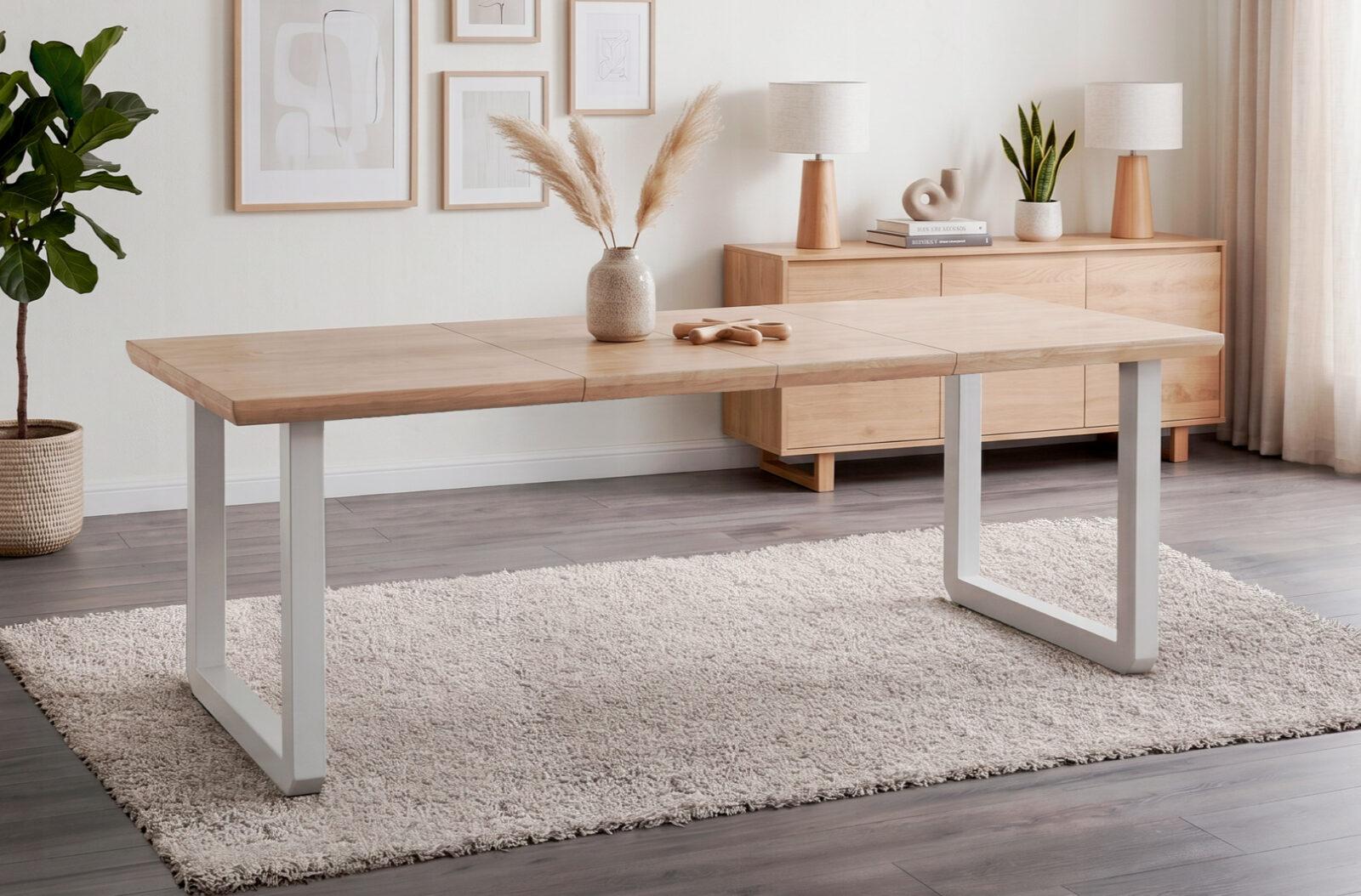 MESA COMEDOR EXTENSIBLE ROMA 140 - 180 - 220 x 80 CM ROBLE NORDISH / BLANCO.