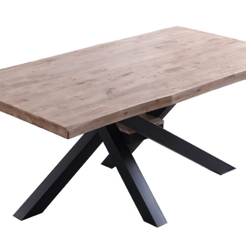 MESA COMEDOR FIJA XENA 180 x 100 CM  ROBLE HONEY / NEGRO TAPA CON FORMA.