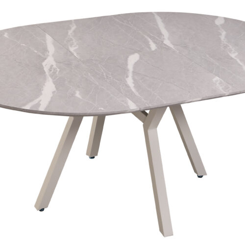 MESA COMEDOR REDONDA EXTENSIBLE PAUL 130 - 160 X 130 CM CERAMIC GREY / BLANCO.