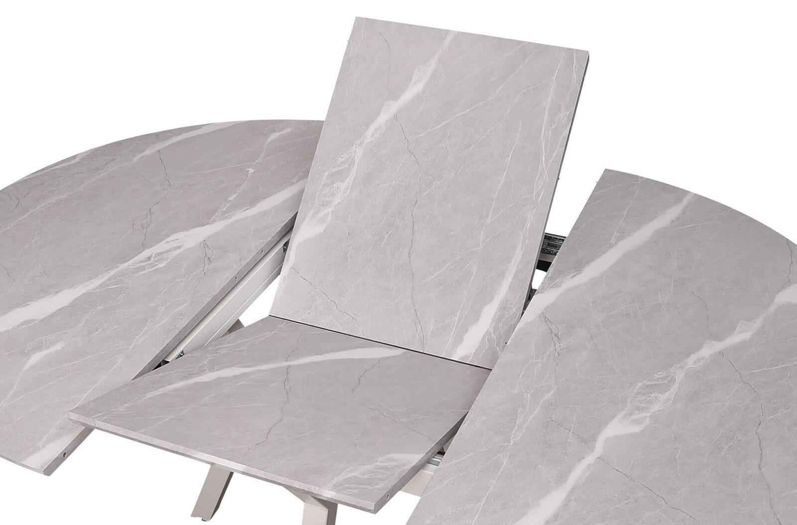 MESA COMEDOR REDONDA EXTENSIBLE PAUL 130 - 160 X 130 CM CERAMIC GREY / BLANCO. - Imagen 5