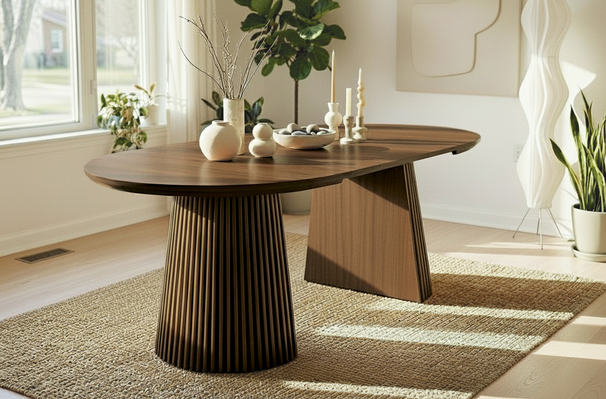 MESA COMEDOR REDONDA EXTENSIBLE KEANU 120 - 160 - 200 x 120 CM NOGAL - Imagen 3